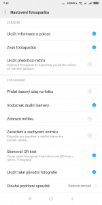 Možnosti nastavení fotoaparátu