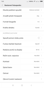 Možnosti nastavení fotoaparátu