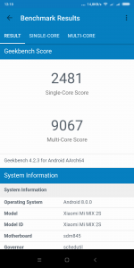 Výsledky Xiaomi Mi Mix 2s v benchmarku GeekBench