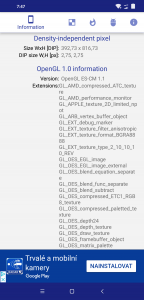 Informace z aplikace Display Tester