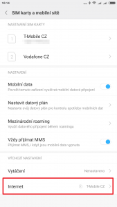 V sekci Výchozí nastavení klepněte na Internet