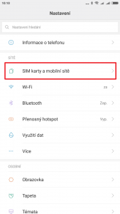 Přejděte do sekce SIM karty a mobilní sítě