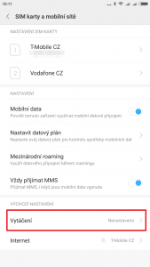 V sekci Výchozí nastavení klepněte na Vytáčení