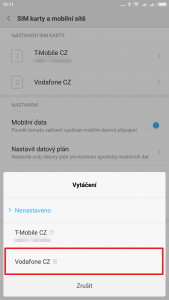 Vyberte kartu, kterou chcete používat pro hovory
