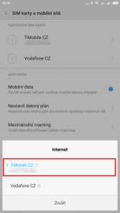 Výběr karty na dual SIM