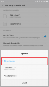 Zde zvolte možnost Nenastaveno