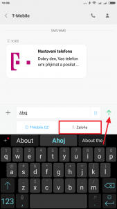 Zvolte, ze které SIM má být zpráva odeslána a odešlete ji tlačítkem se šipkou