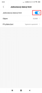 Aktivujte volbu Jednorázový datový limit