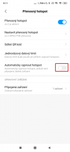 Deaktivujte volbu Automaticky vypnout hotspot
