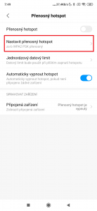 Otevřete sekci Nastavit přenosný hotspot