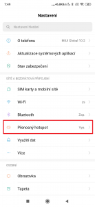 Pokračujte do sekce Přenosný hotspot