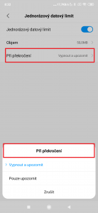 Vyberte, zda se má hotspot po dosažení limitu vypnout