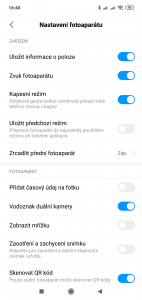 Nastavení fotoaparátu