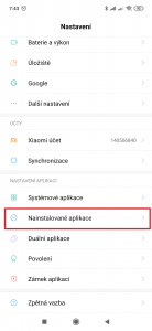 Nastavení-Nainstalované aplikace