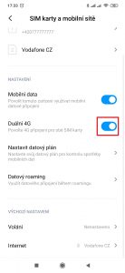 Dle potřeby aktivujte, nebo deaktivujte přepínač Duální 4G