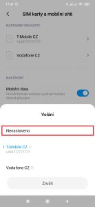 Místo zvolené SIM vyberte Nenastaveno