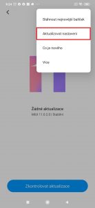 Z kontextové nabídky zvolte Aktualizovat nastavení