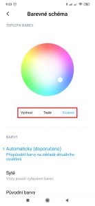 Zvolte z nabídky Výchozí, Teplé, nebo Studené