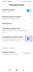 Aktivujte přepínač Automaticky vypnout hotspot
