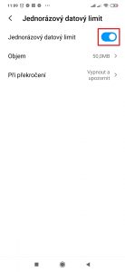 Aktivujte přepínač Jednorázový datový limit