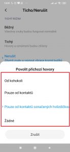 Nastavení příchozích hovorů