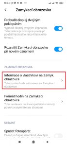 Otevřete položku Informace o vlastníkovi na Zamyk. obrazovce
