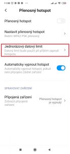 Pokračujte do nabídky Jednorázový datový limit