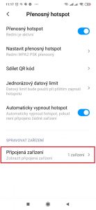 Položka Připojená zařízení