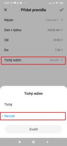 V sekci Tichý režim zvolte Nerušit