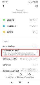 Pokračujte do Oprávnění aplikací