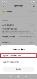 V dalším dialogu vyberte Vymazat všechna data