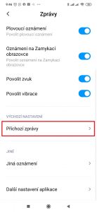 Chcete-li nastavit zvuk, pokračujte do Příchozí zprávy