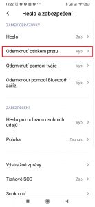 Pokračujte do Odemknutí otiskem prstu