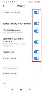 Pomocí přepínačů povolte možné způsoby oznamování