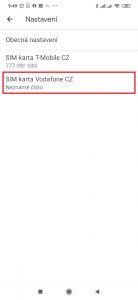 Zvolte SIM, pro kterou chcete provést nastavení