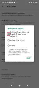 Aktivujte možnost Pro všechny nákupy na Google Play v tomto zařízení