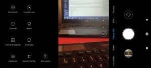 Aplikace fotoaparát - boční nabídka