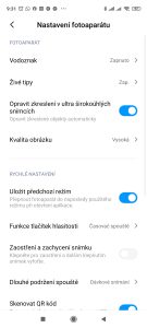 Nastavení fotoaparátu