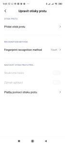 Přidání otisku prstu