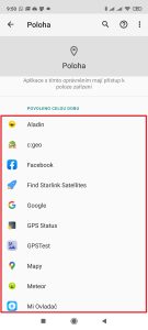 Seznam aplikací s přístupem k poloze