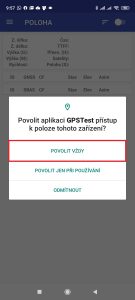 Spusťte aplikaci GPSTest a povolte jí přístup k poloze Povolit vždy