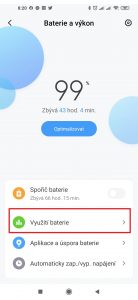 Klepněte na Využití baterie