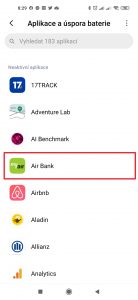 Klepněte na aplikaci, kterou chcete spravovat