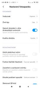 Nastavení fotoaparátu