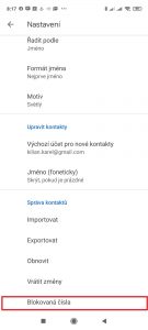 V sekci Správa kontaktů klepněte na Blokovaná čísla