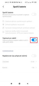 Volba Vypnout po nabití