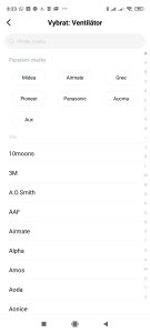 Výběr značky přístroje