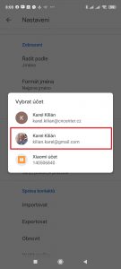 Zvolte účet Google, na který chcete ukládat své kontakty