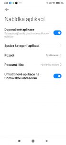 Sekce Nabídka aplikací