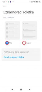 Vyberte Styl oznámení MIUI, nebo Android